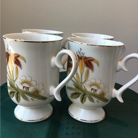 Vintage Shafford Chinese Garden Mug Set Japan‎ Footed Lilly Butterfly Tall - Picture 2 of 8
